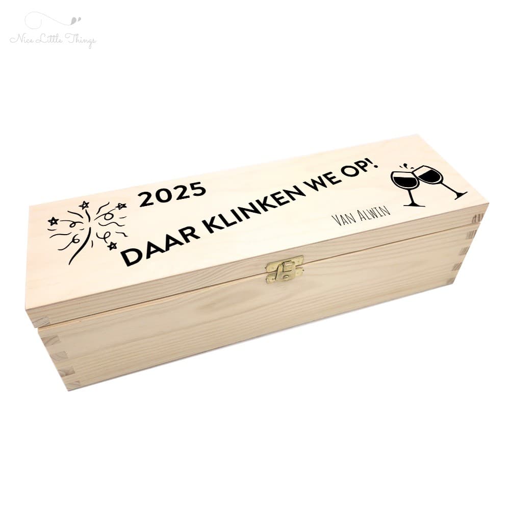 Wijnkist met slotje "Daar klinken we op!"
